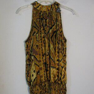 * Dots Silky Halter Style Blouse Small Necklace Smocking Smocked Hem Silky